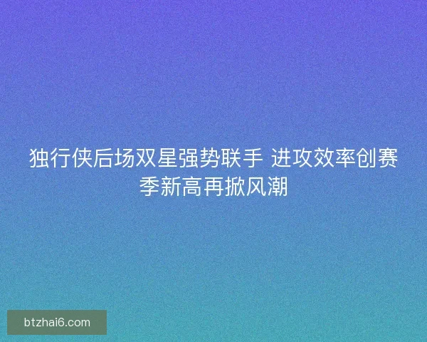 独行侠后场双星强势联手 进攻效率创赛季新高再掀风潮