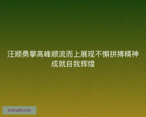 汪顺勇攀高峰顺流而上展现不懈拼搏精神成就自我辉煌